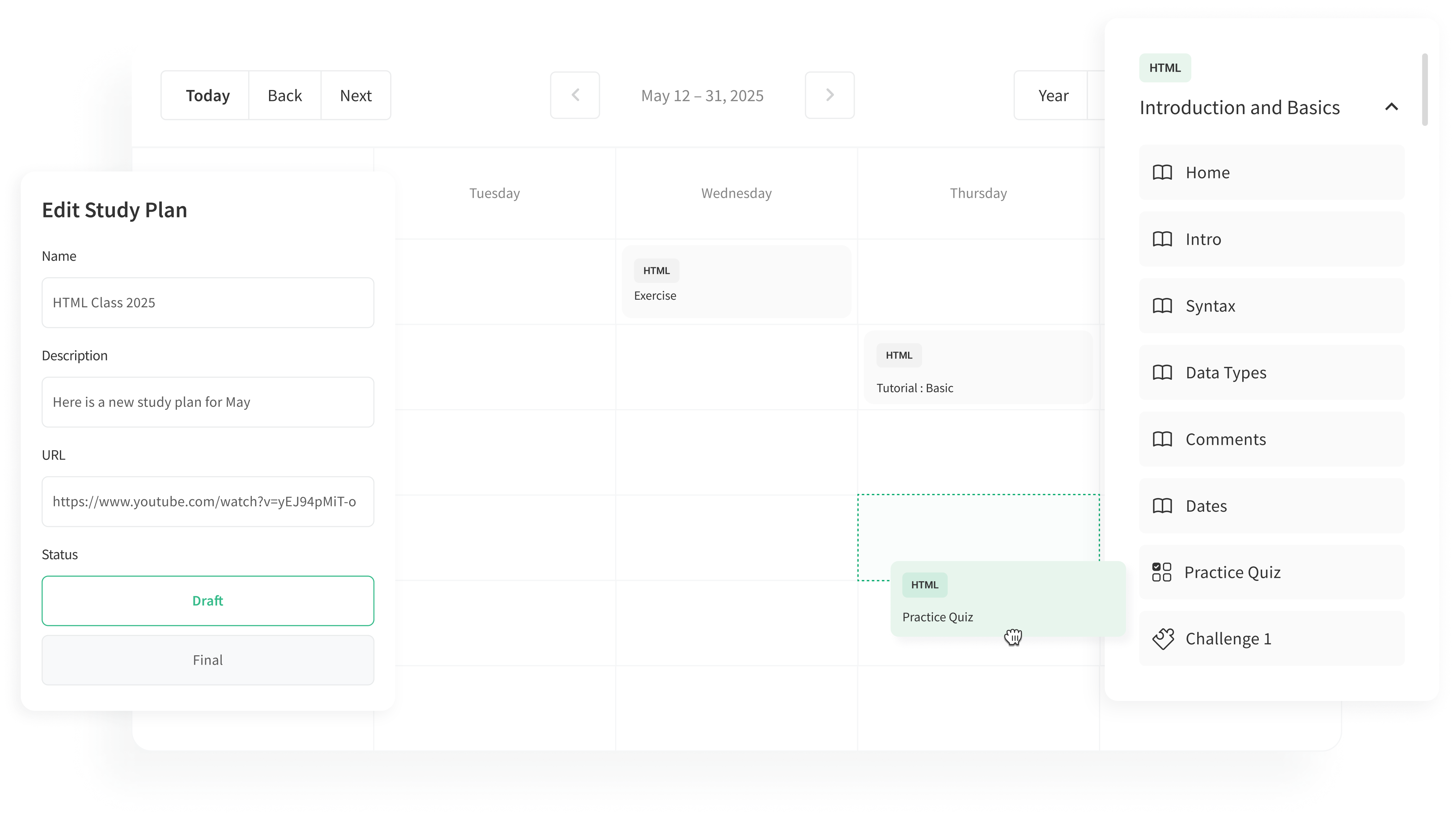 Study Plan Setup Interface