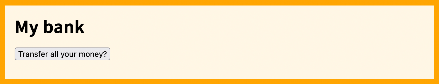 Screenshot einer Bankwebsite, die einen Button mit der Aufschrift „Transferiere all mein Geld?“ zeigt.